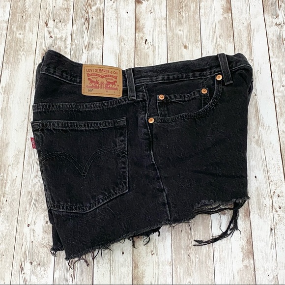 Levi’s 501 Black Denim Cut-Off Jean Shorts 31 - Picture 5 of 14